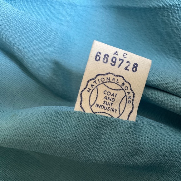 Vintage loomed lambswool suit jacket with mink collar in turquoise - Picture 9 of 14